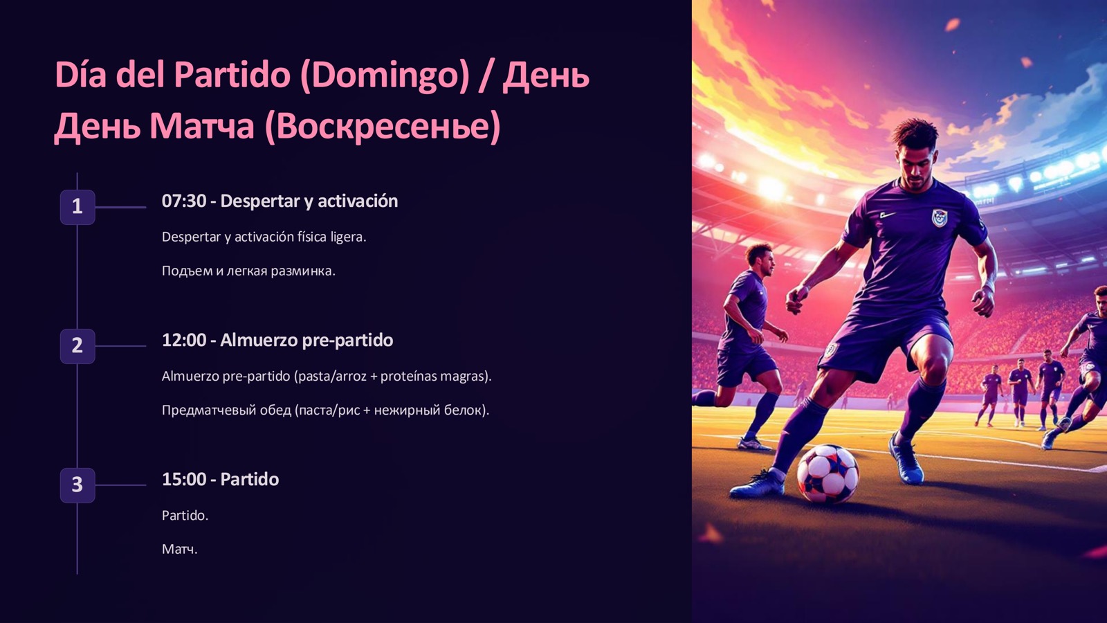 Matchday slide: wake at 07:30